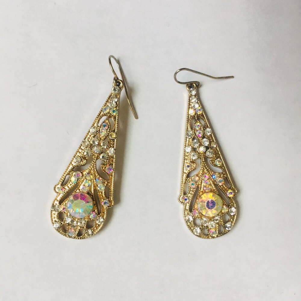 Glam  opalescent and gold art deco style earrings